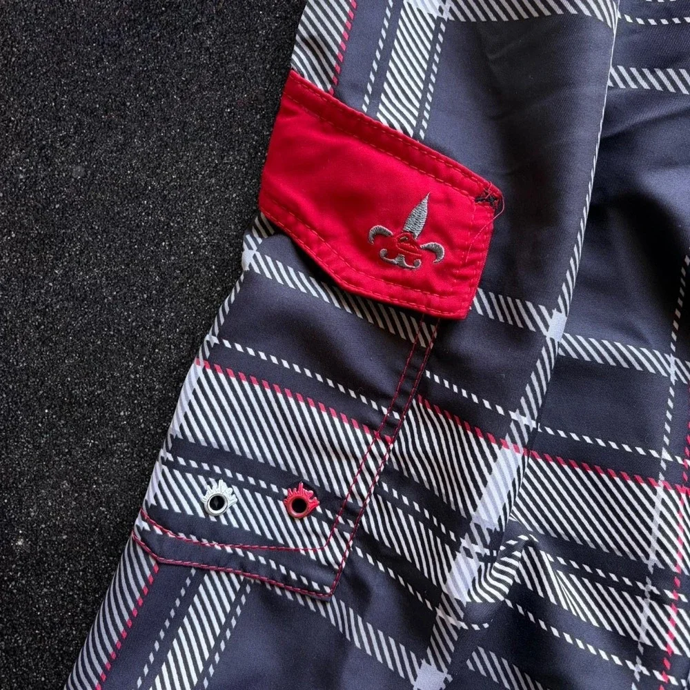 Quiksilver Mens Plaid Board Shorts Black‎ Red White Swim Trunks Size 35